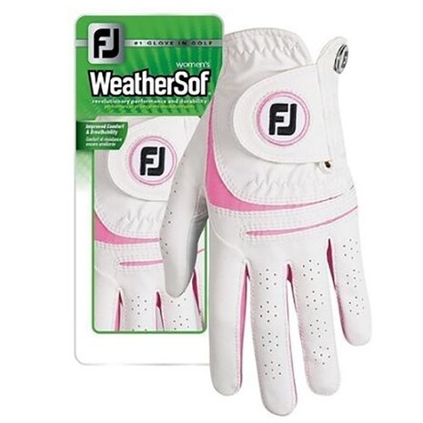 Footjoy Weathersof Golfhandschoen Dames, wit/roze 2