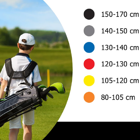 Afbeelding met uitleg over lengte keuze kinder golfset